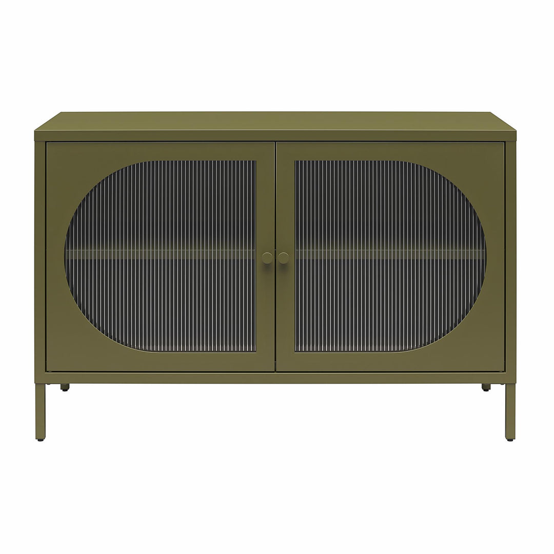 Luna Wide 2-Door Accent Cabinet with Fluted Glass - Olive Green Metal