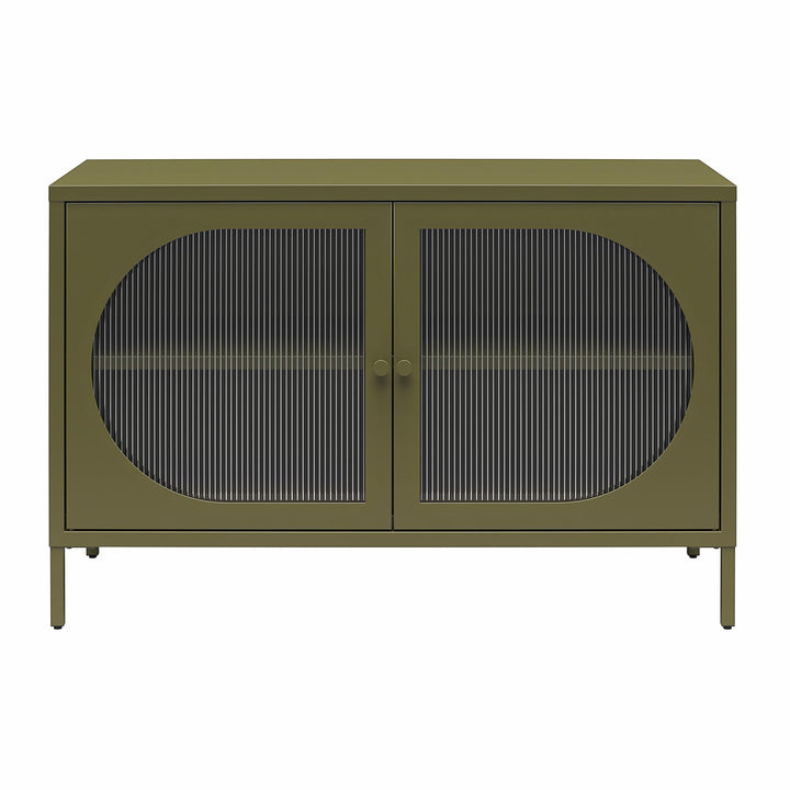 Luna Wide 2-Door Accent Cabinet with Fluted Glass - Olive Green Metal