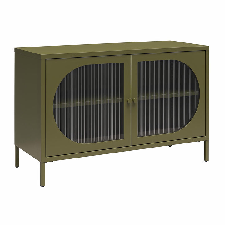 Luna Wide 2-Door Accent Cabinet with Fluted Glass - Olive Green Metal