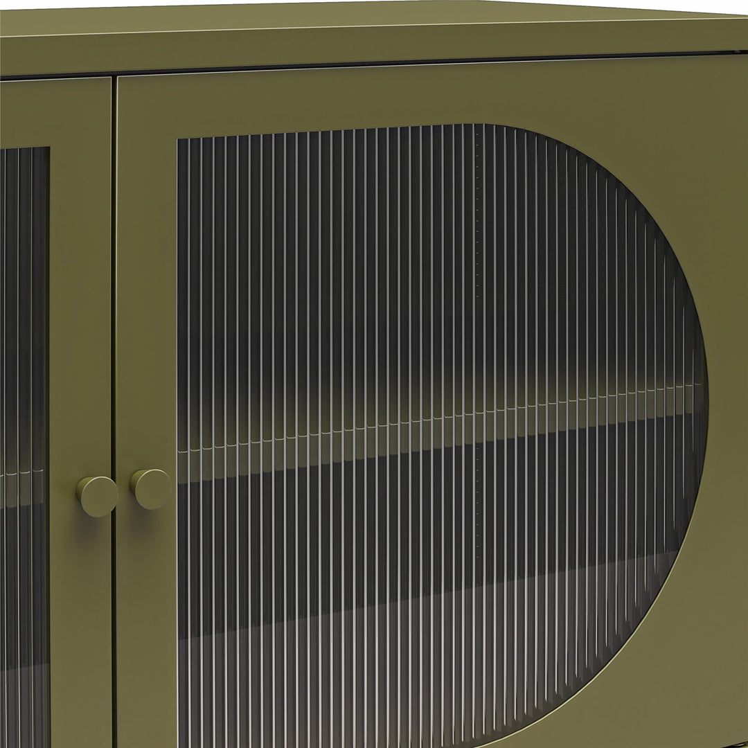 Luna Wide 2-Door Accent Cabinet with Fluted Glass - Olive Green Metal