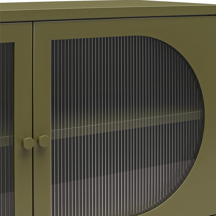 Luna Wide 2-Door Accent Cabinet with Fluted Glass - Olive Green Metal