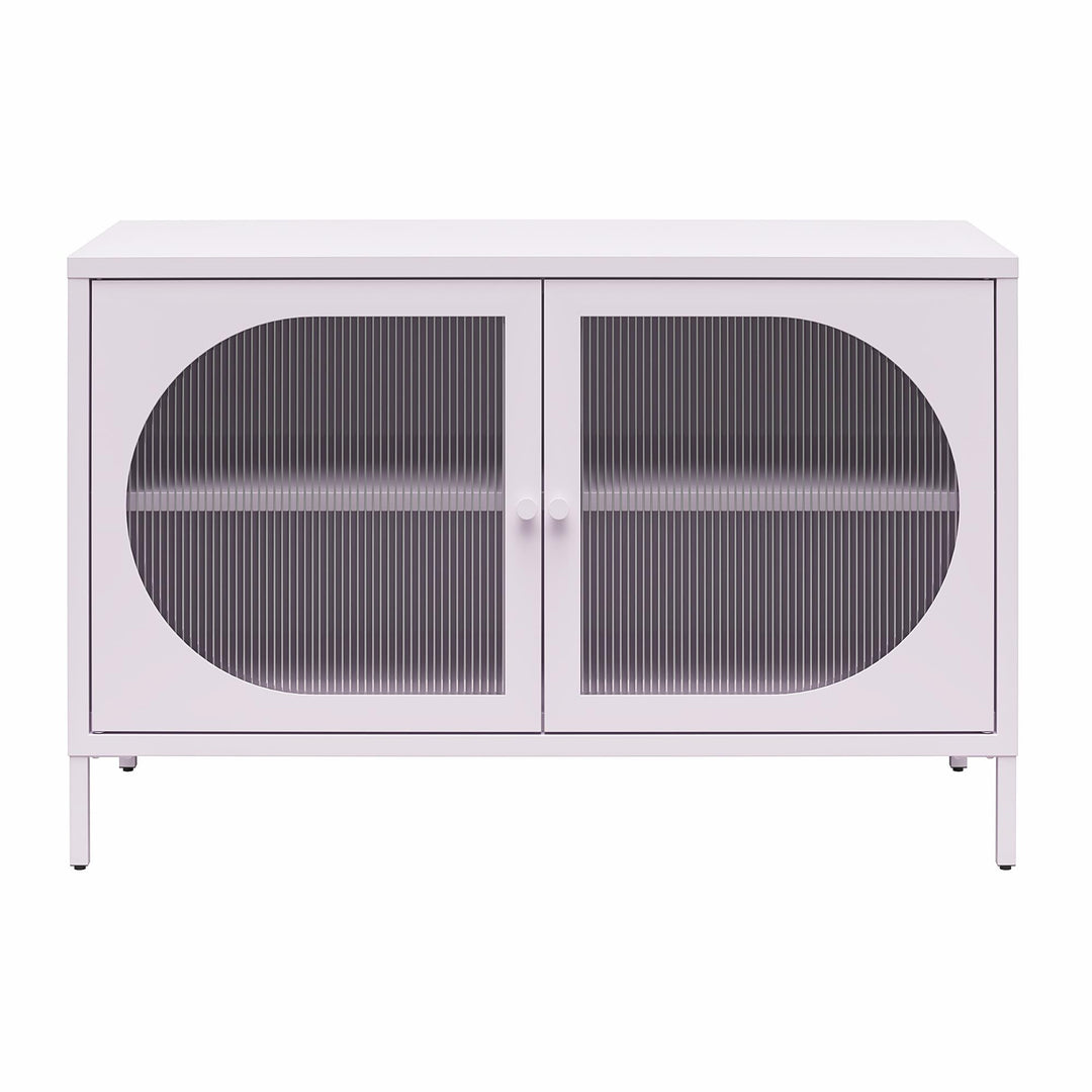 Luna Wide 2-Door Accent Cabinet with Fluted Glass, Lilac - Lilac Metal