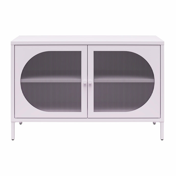 Luna Wide 2-Door Accent Cabinet with Fluted Glass, Lilac - Lilac Metal