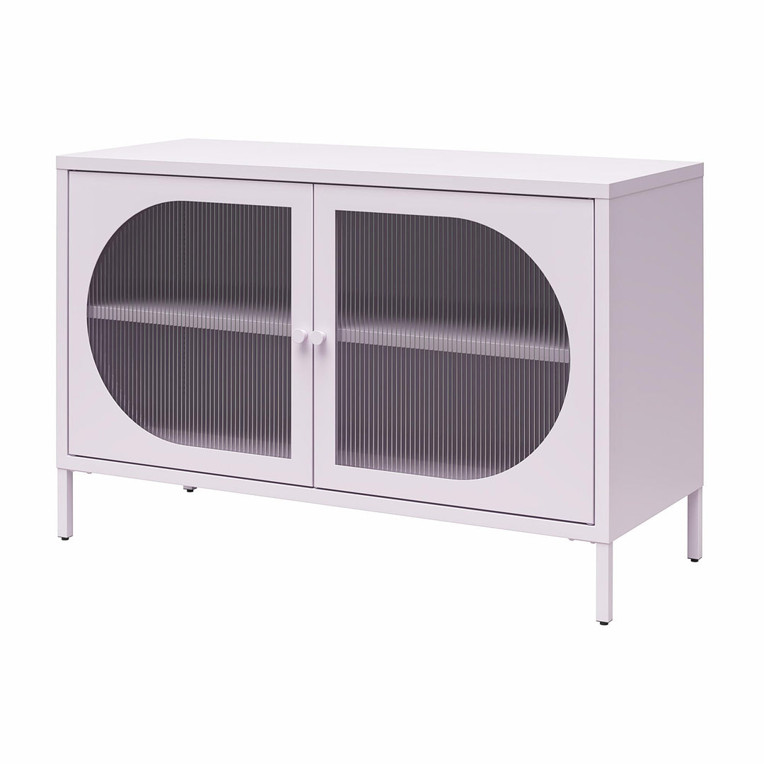 Luna Wide 2-Door Accent Cabinet with Fluted Glass, Lilac - Lilac Metal