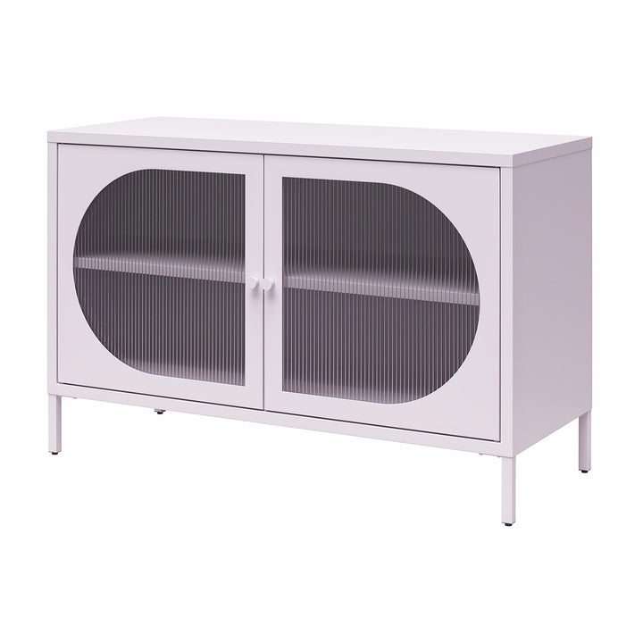 Luna Wide 2-Door Accent Cabinet with Fluted Glass, Lilac - Lilac Metal