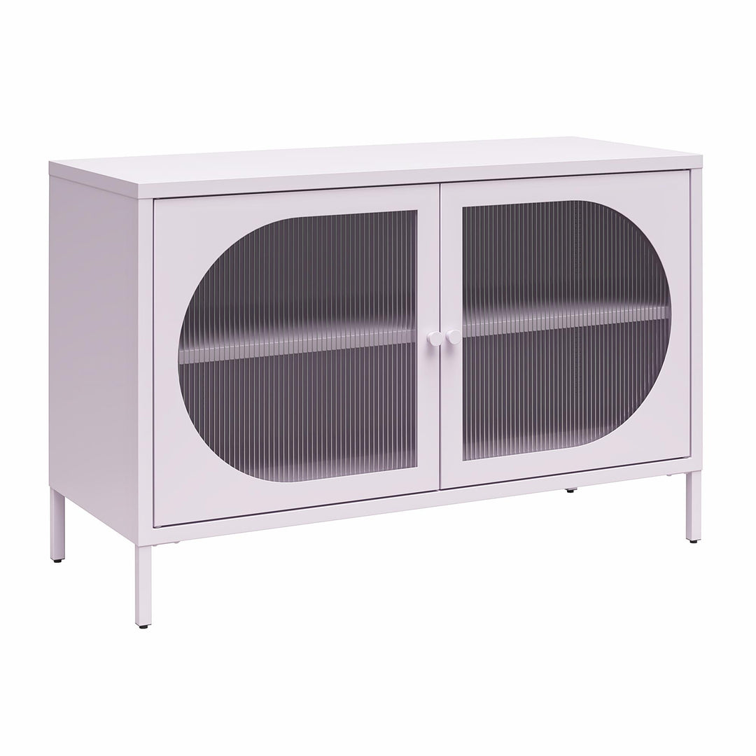 Luna Wide 2-Door Accent Cabinet with Fluted Glass, Lilac - Lilac Metal