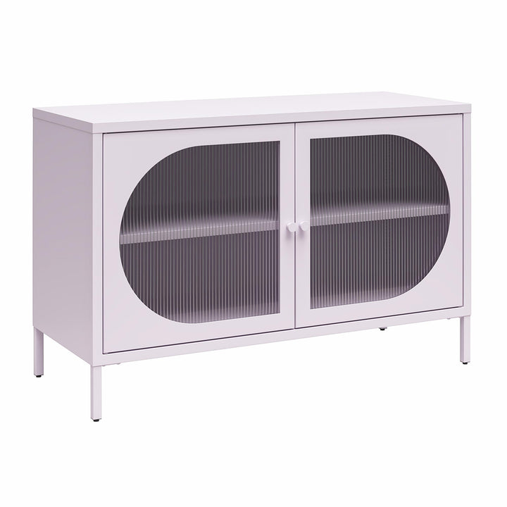 Luna Wide 2-Door Accent Cabinet with Fluted Glass, Lilac - Lilac Metal