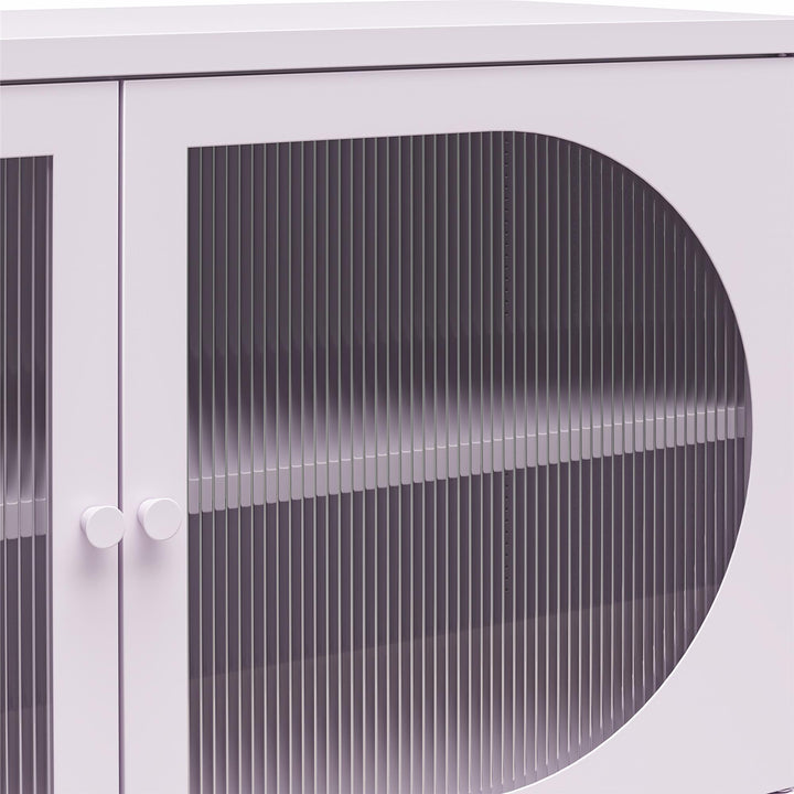 Luna Wide 2-Door Accent Cabinet with Fluted Glass, Lilac - Lilac Metal