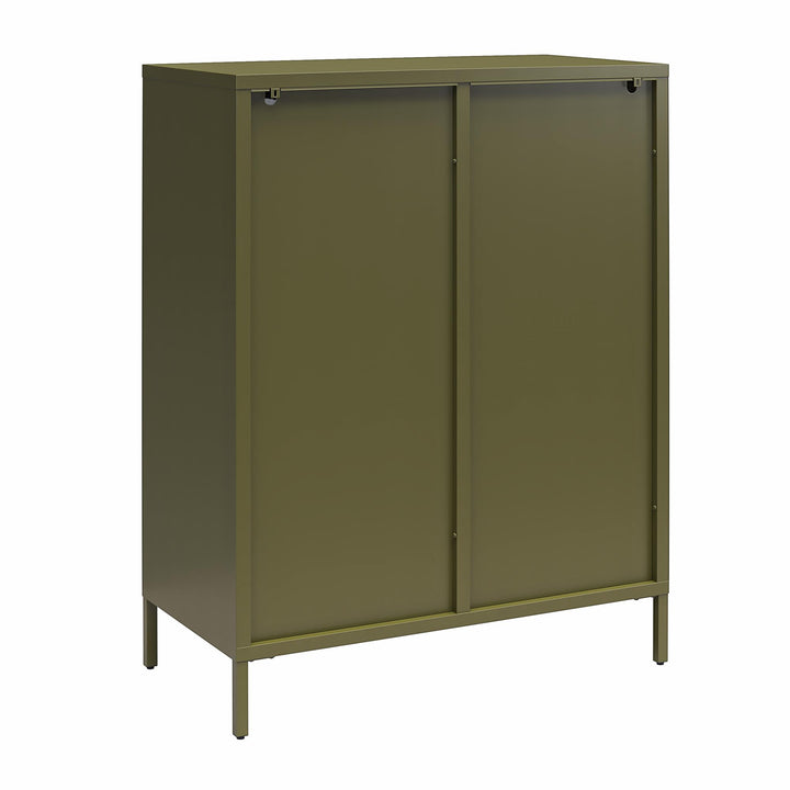 Luna Short 2-Door Metal Accent Cabinet with Fluted Glass - Olive Green Metal