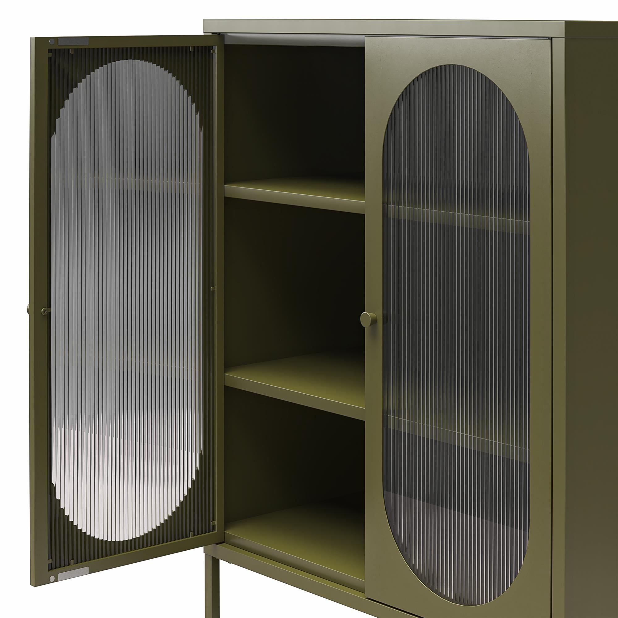Compact Luna Short 2-Door Accent Cabinet with Fluted Glass Compact Luna Short 2-Door Accent Cabinet with Fluted Glass
