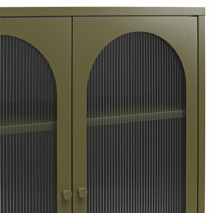 Luna Short 2-Door Metal Accent Cabinet with Fluted Glass - Olive Green Metal