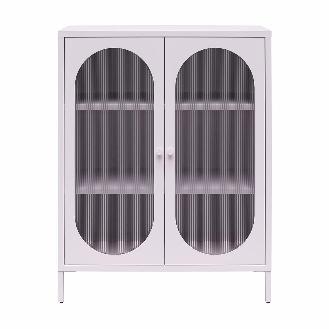 Luna Short 2-Door Metal Accent Cabinet with Fluted Glass, Lilac - Lilac Metal