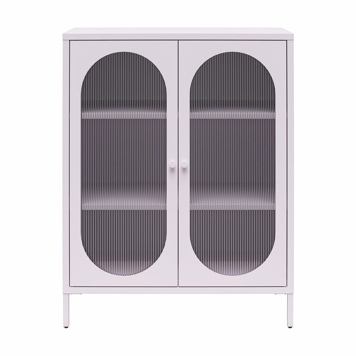 Luna Short 2-Door Metal Accent Cabinet with Fluted Glass, Lilac - Lilac Metal
