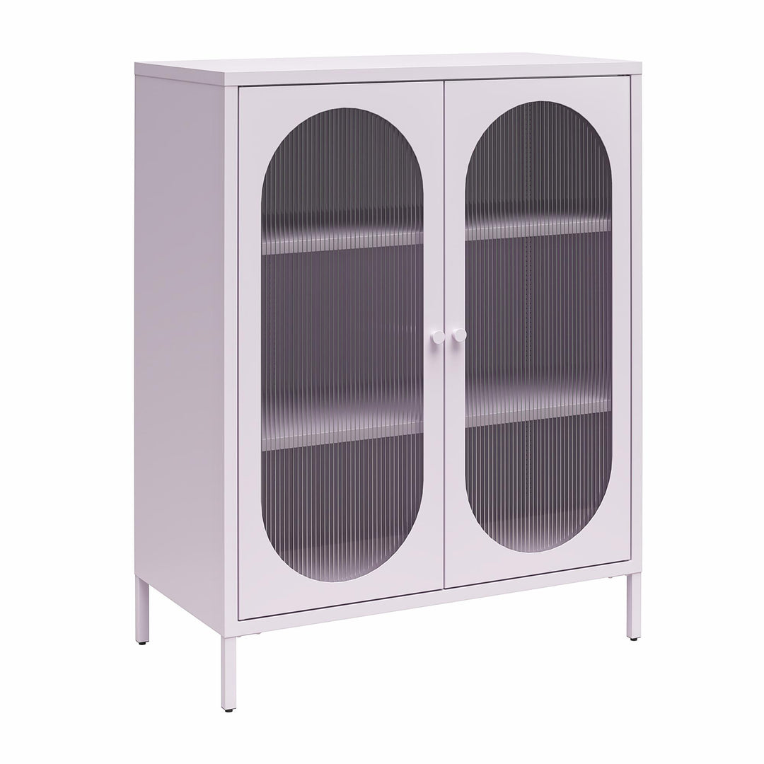 Luna Short 2-Door Metal Accent Cabinet with Fluted Glass, Lilac - Lilac Metal