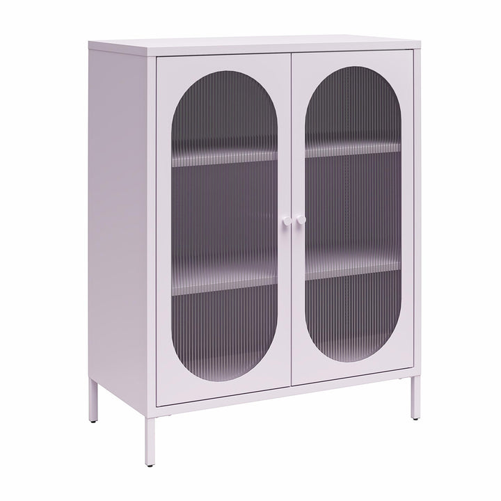 Luna Short 2-Door Metal Accent Cabinet with Fluted Glass, Lilac - Lilac Metal