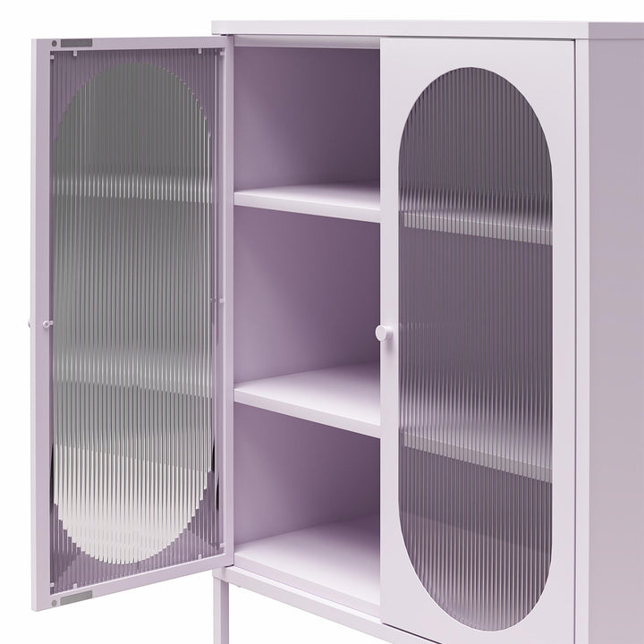 Luna Short 2-Door Metal Accent Cabinet with Fluted Glass, Lilac - Lilac Metal