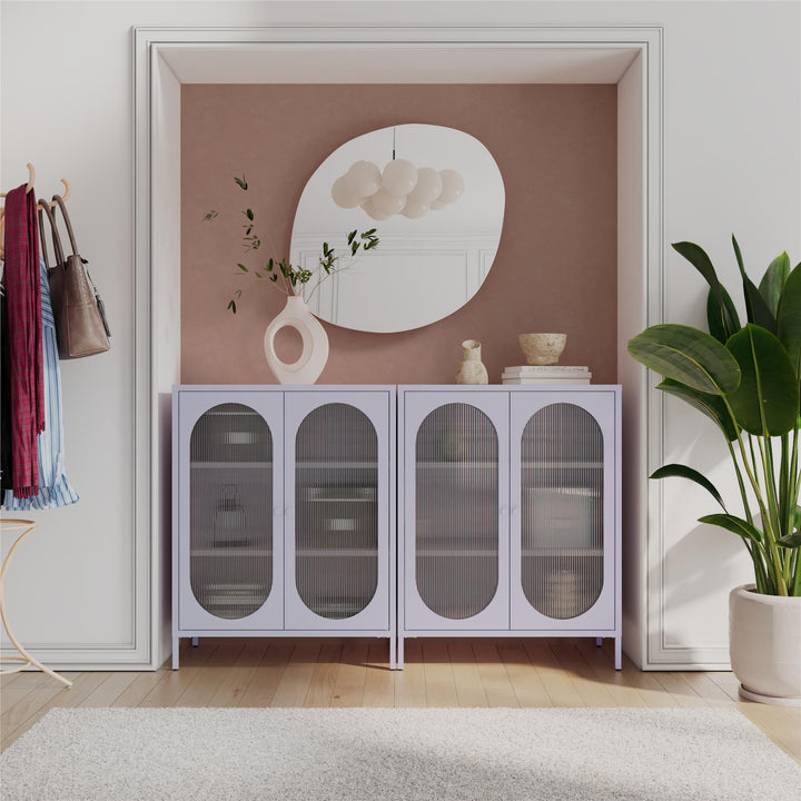 Luna Short 2-Door Metal Accent Cabinet with Fluted Glass, Lilac - Lilac Metal