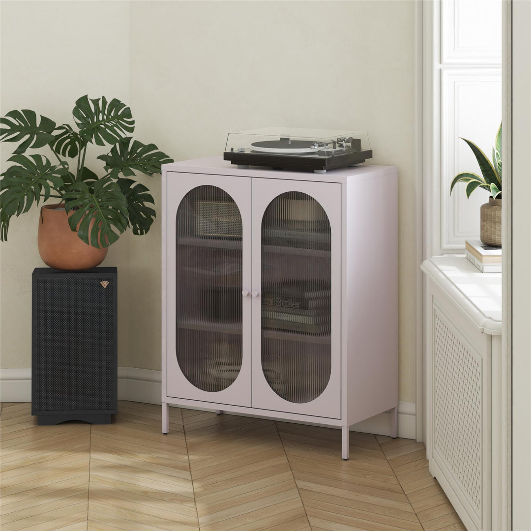 Luna Short 2-Door Metal Accent Cabinet with Fluted Glass, Lilac - Lilac Metal
