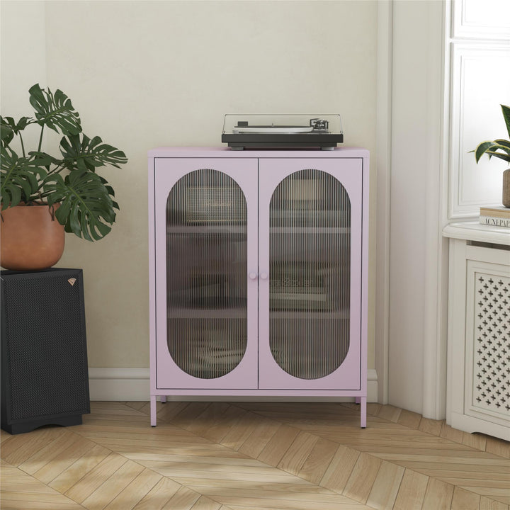 Luna Short 2-Door Metal Accent Cabinet with Fluted Glass, Lilac - Lilac Metal