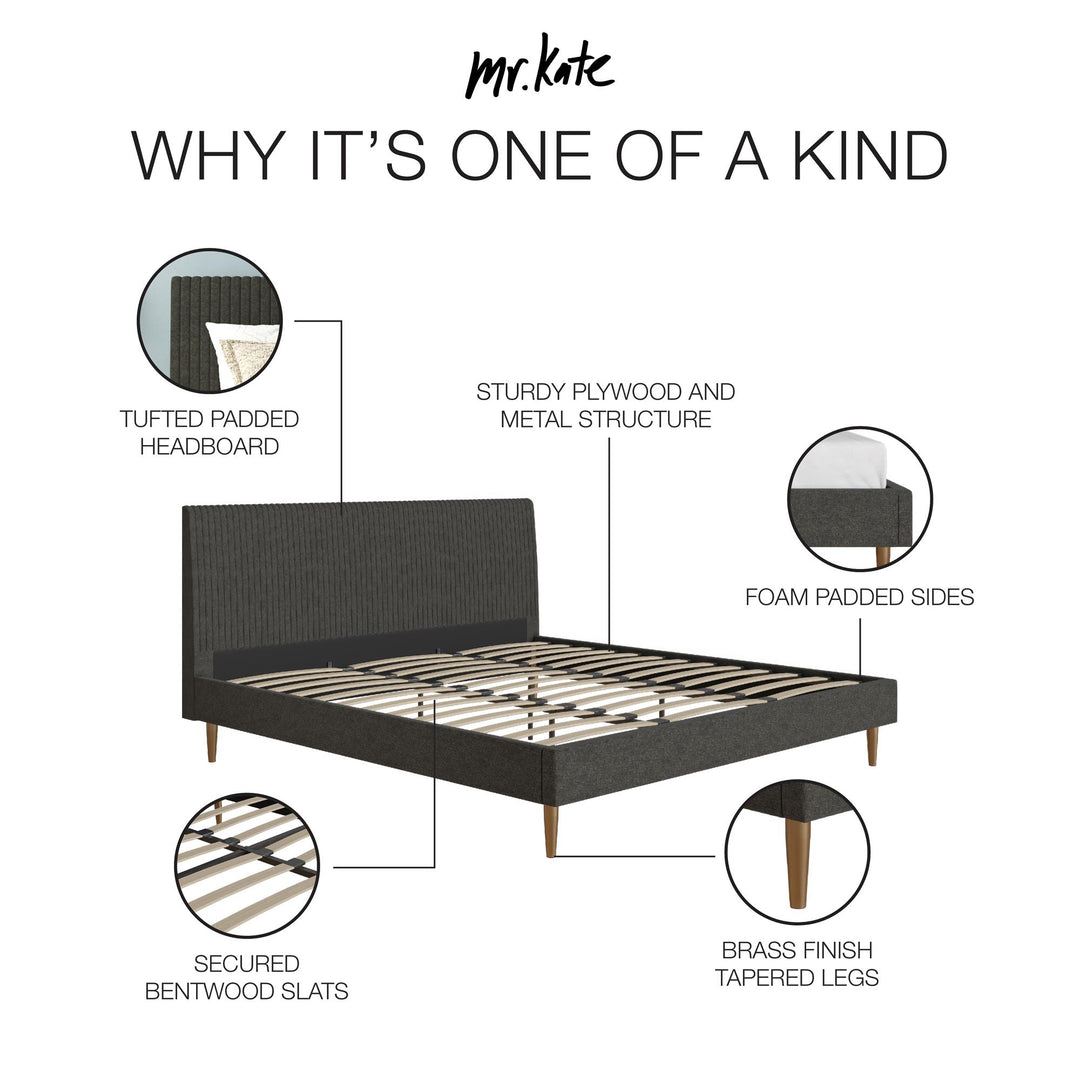 Daphne Velvet Upholstered Bed with Channel Tufted Headboard - Dark Gray - King