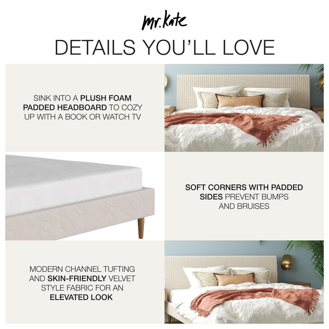 Daphne Velvet Upholstered Bed with Channel Tufted Headboard - Ivory - King