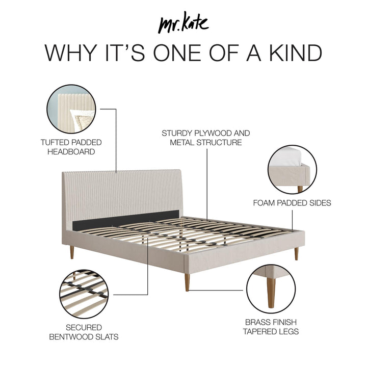 Daphne Velvet Upholstered Bed with Channel Tufted Headboard - Ivory - King