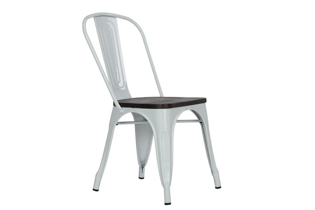 Metal Dining Chair with Wood Seat Set -  White