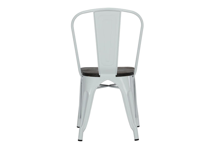 Stylish Metal Dining Chair with Wood Seat -  White