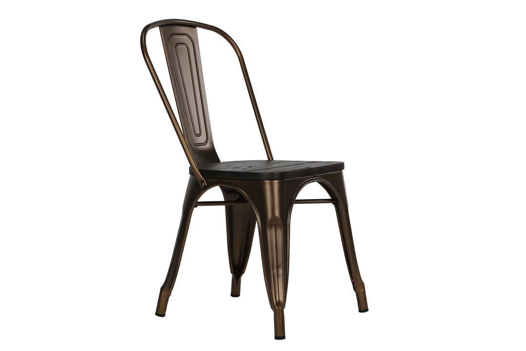 Set of 2 Metal Dining Chairs with Wood Seat -  Bronze
