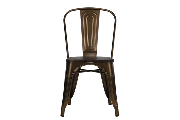 Stylish Metal Dining Chair with Wood Seat -  Bronze