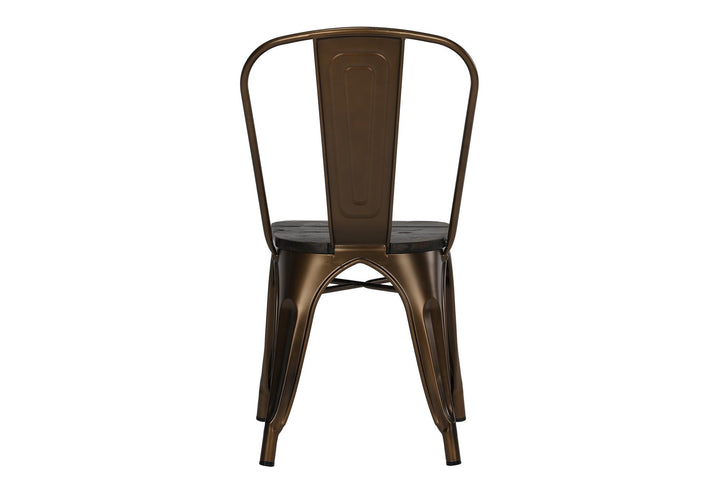 Durable Metal Dining Chair with Wood Seat -  Bronze