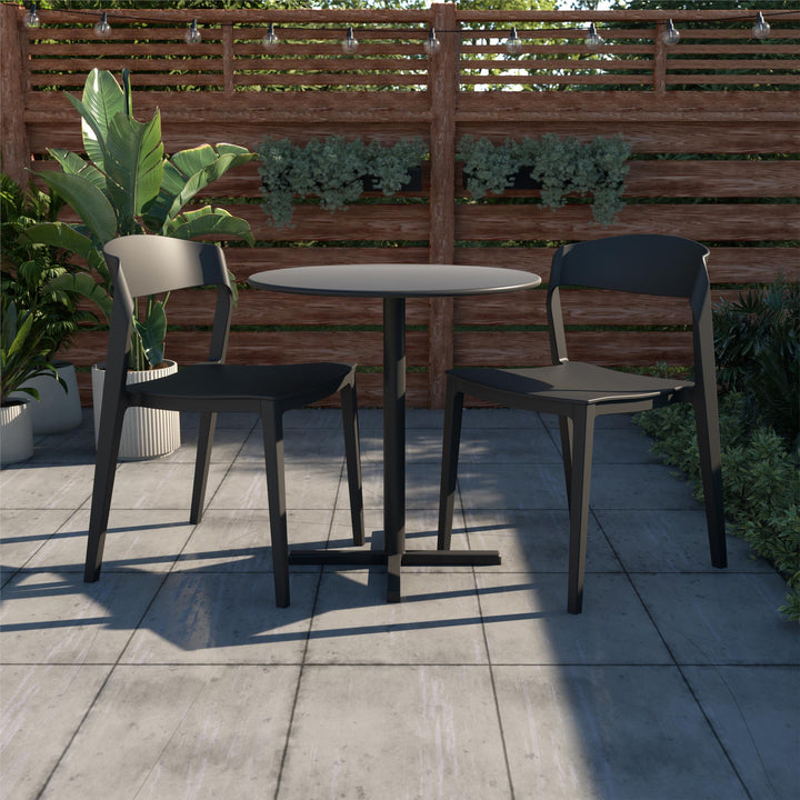 Outdoor/Indoor Stacking Resin Chair with Ribbon Back, Set of 2 - Black - 2-Pack