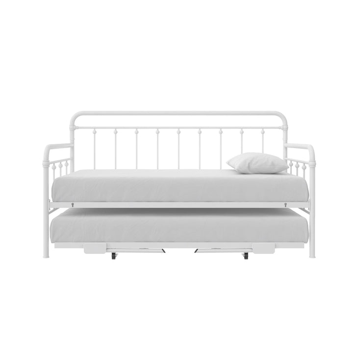 Locky Metal Daybed with Pop Up Trundle Bed - White - Twin-Over-Twin