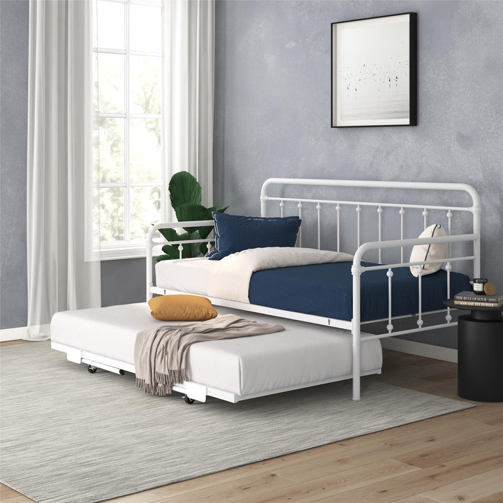 Locky Metal Daybed with Pop Up Trundle Bed - White - Twin-Over-Twin