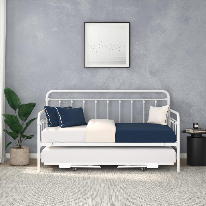 Locky Metal Daybed with Pop Up Trundle Bed - White - Twin-Over-Twin