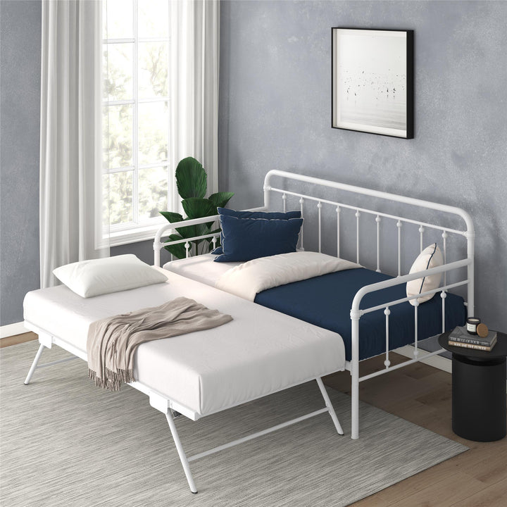 Locky Metal Daybed with Pop Up Trundle Bed - White - Twin-Over-Twin