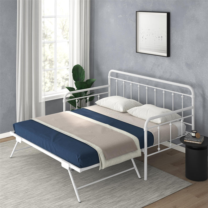 Locky Metal Daybed with Pop Up Trundle Bed - White - Twin-Over-Twin