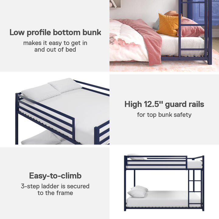 Miles Full Over Full Metal Bunk Bed with Metal Slats and Integrated Ladder - Blue - Full-Over-Full