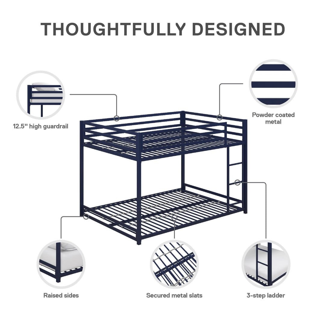 Miles Full Over Full Metal Bunk Bed with Metal Slats and Integrated Ladder - Blue - Full-Over-Full