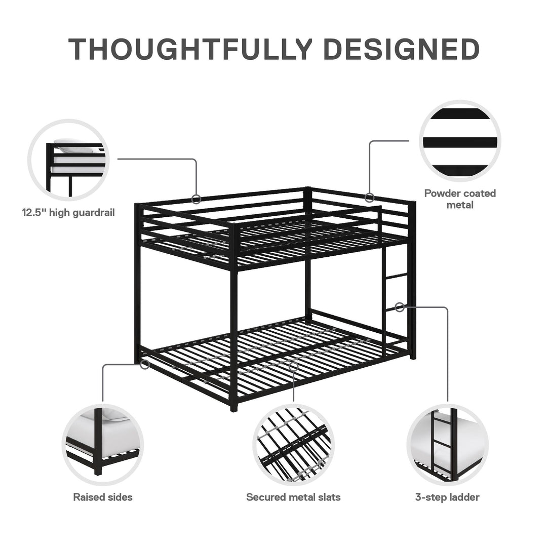 Miles Full Over Full Metal Bunk Bed with Metal Slats and Integrated Ladder - Black - Full-Over-Full