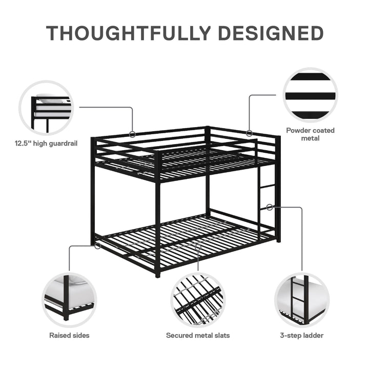 Miles Full Over Full Metal Bunk Bed with Metal Slats and Integrated Ladder - Black - Full-Over-Full