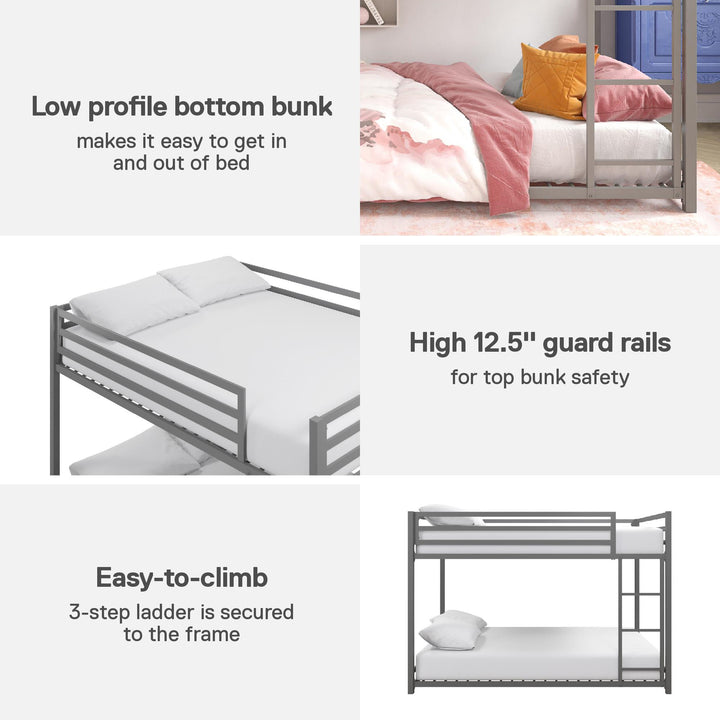 Miles Full Over Full Metal Bunk Bed with Metal Slats and Integrated Ladder - Silver - Full-Over-Full