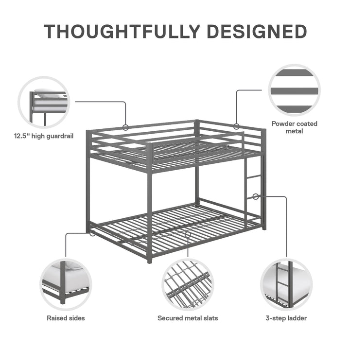 Miles Full Over Full Metal Bunk Bed with Metal Slats and Integrated Ladder - Silver - Full-Over-Full