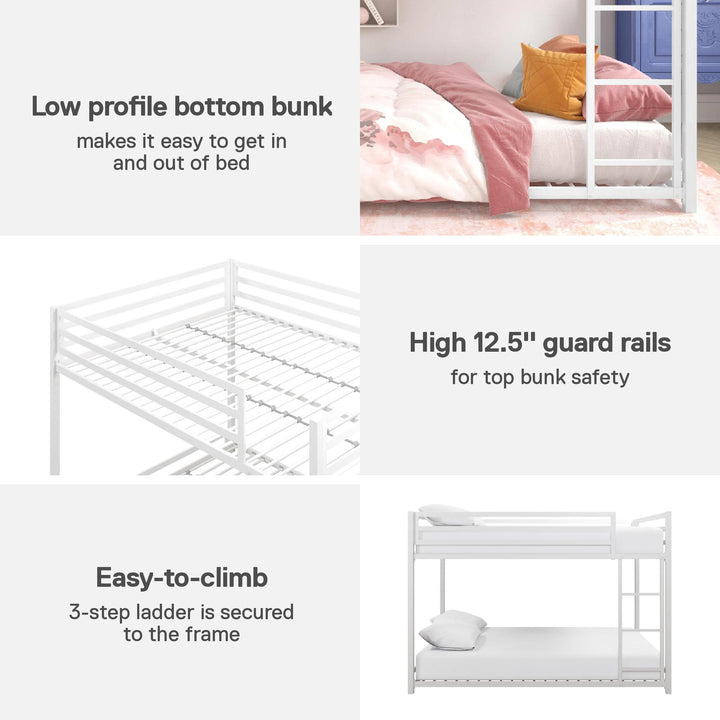 Miles Full Over Full Metal Bunk Bed with Metal Slats and Integrated Ladder - White - Full-Over-Full