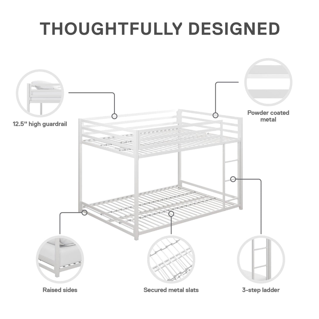 Miles Full Over Full Metal Bunk Bed with Metal Slats and Integrated Ladder - White - Full-Over-Full