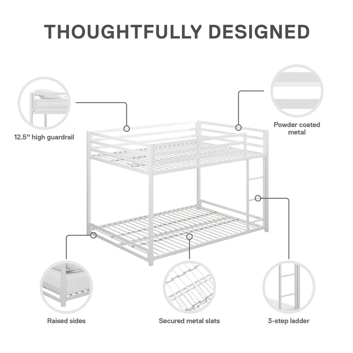 Miles Full Over Full Metal Bunk Bed with Metal Slats and Integrated Ladder - White - Full-Over-Full