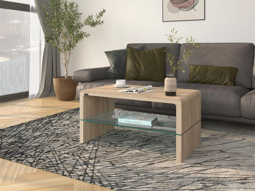 Maja Coffee Table with Bottom Glass Shelf - Natural Oak