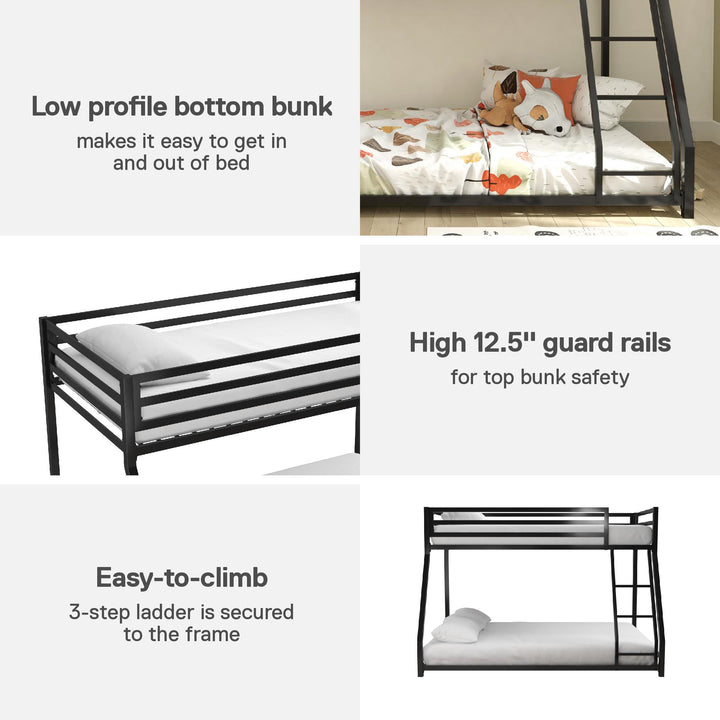 Miles Twin Over Twin Metal Bunk Bed with Metal Slats and Integrated Ladder - Black - Twin-Over-Full