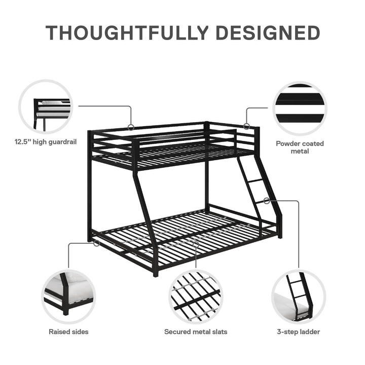 Miles Twin Over Twin Metal Bunk Bed with Metal Slats and Integrated Ladder - Black - Twin-Over-Full