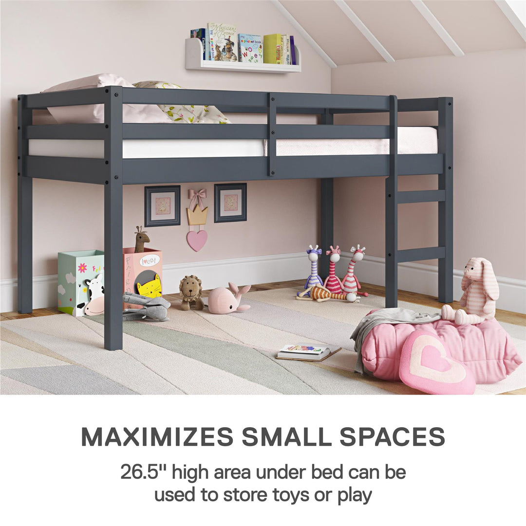 Milton Junior Twin Size Wooden Espresso Loft Bed for Kids - Gray